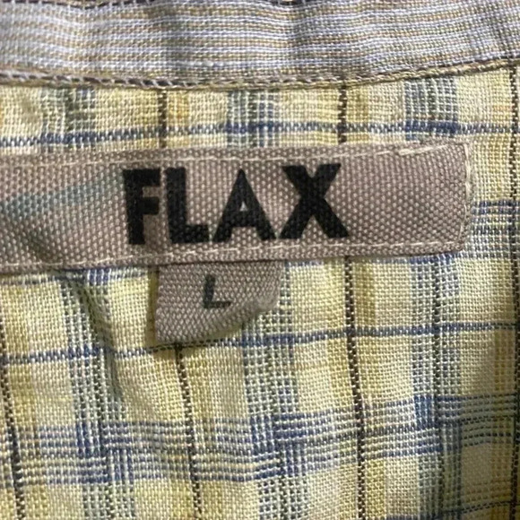 Men’s Flax Yellow Plaid Button Front Short Sleeve Shirt Size Large - Picture 3 of 4
